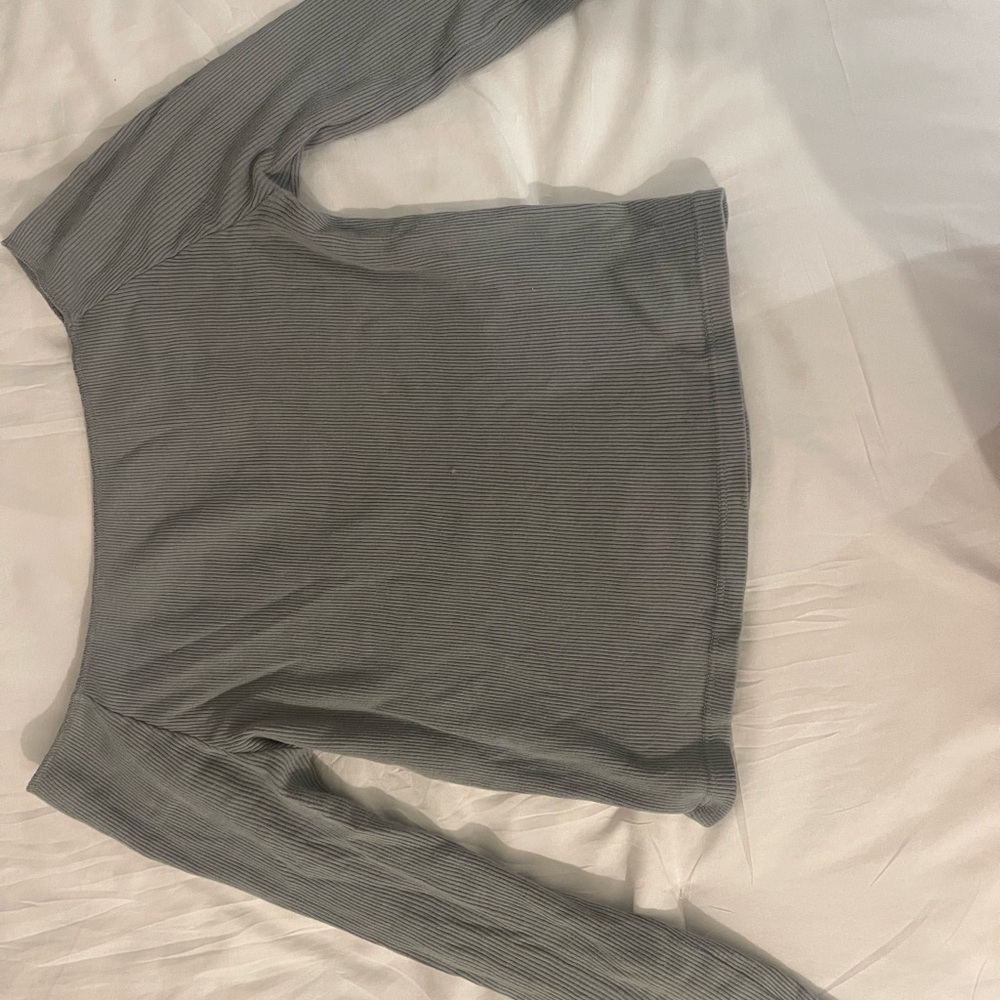 Brandy Green Ribbed Off The Sholder Long Sleeve Top